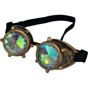 Goggles steampunk bril koperkleurig - met handig opbergzakje - Steampunk bril met boutjes - festival bril - Space bril met caleidoscoop glazen