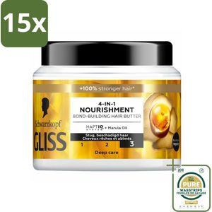15 x Gliss - Haarmasker - 4in-1 Hair Butter - Voor Intensieve Herstelverzorging - 400 ml - Grootverpakking - Haarmasker - Haarherstel - Droog Haar - Beschadigd Haar - Haarverzorging