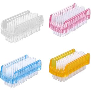4-delige Nagelborstel - Dubbelzijdige Borstel met Zachte en Stijve Nylon Haren - Voor Handen en Teennagels