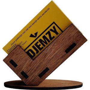 Djemzy - visitekaart houder van hout - businesscard houder - bedrijfskaarthouder - visitekaarthouder voor op bureau - visitekaartbakje - Visitekaarthouder elegant - donkkerrood hout - 3.6 mm multiplex