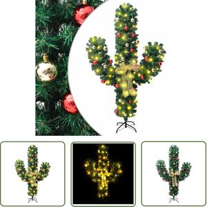 The Living Store Kerstcactus met standaard en LED's 210 cm PVC groen - Kerstcactus - Kerstversiering - Led Verlichting - Winterdecoratie - Feestdecoratie