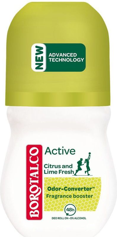 Borotalco - Deodorant Roller - Active - Citrus & Lime Fresh - 0% Alcohol - 50 ml