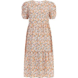 Mymo - Midi-jurk - Crème - Veelkleurig - Korte Mouwen