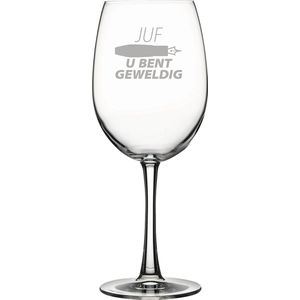 Gegraveerde Rode wijnglas 46cl Juf u bent geweldig