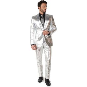 OppoSuits Shiny Silver - Mannen Carnavals Pak - Zilver - Glimmend - Maat: EU 50