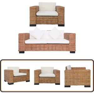 vidaXL Rattan Bankstel - 2-delig met Kussens - Bruin Rattan Bank - Lounge Set - Tuinbank - Buitentijd - Terras Meubilair