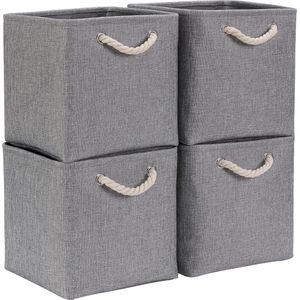 Opbergdoos stof, opbergmand grijs, manden stof in blokjes (30x30x30 cm) voor kast, plank en kleding, (opvouwbaar, verpakking van 4)