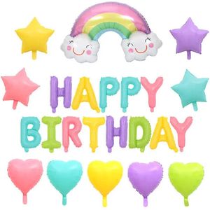 Folie ballonnen set Happy Birthday Rainbow macaron mat XL - ballon - happy birthday - ster - hart - macaron - decoratie