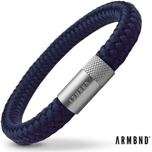 ARMBND® Heren armband - Navy Blauw Touw met Zilver Staal - Armand heren - Maat M/L - 22 cm lang - The original - Touw armband