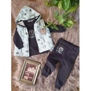 3-pce kledingset -baby / jongen kleding - Maat: 18 maanden / 1,5 jaar - kleur van mint/donkergrijs - sweater bodywarmer - leeuw