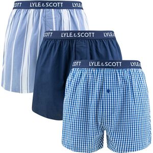 Lyle & Scott heren 3P wijde boxershorts lenny blauw & wit
