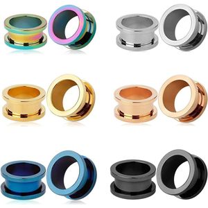 Inovra - Set van 12 oorplugs van roestvrij staal voor oor strechen - 6 mm tot 25 mm