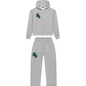 SB Legacy Trainingspak Unisex – Streetwear Set voor Heren & Dames – Hoodie met Rits & Joggingbroek – Grijs / Groen – Maat XS t/m XL – Strictly Business Clothing