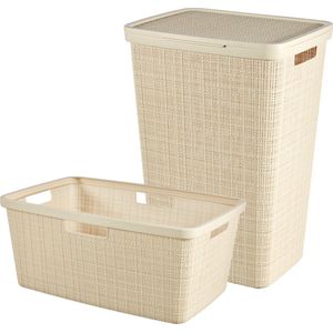 Curver Jute Wasmand met deksel 58L + Wasmand 46L - Gebroken Wit