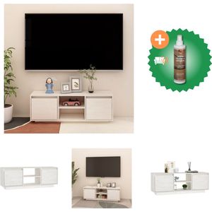 vidaXL Tv-meubel 110x30x40 cm massief grenenhout wit - Kast - Inclusief Houtreiniger en verfrisser