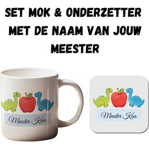 Set Mok en onderzetter personaliseren cadeau voor meester, cadeau juf einde schooljaar, juf bedankt, juffrouw, juffendag, cadeau juf, school