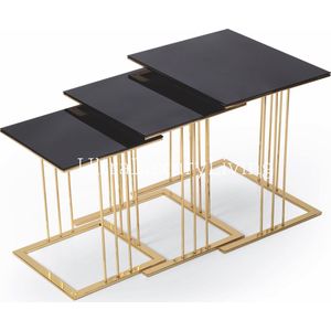 REX Metal Bijzettafel Set van 3 - Zwart/Goud