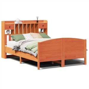 vidaXL - Bed - met - boekenkast - zonder - matras - grenenhout - wasbruinx200 - cm
