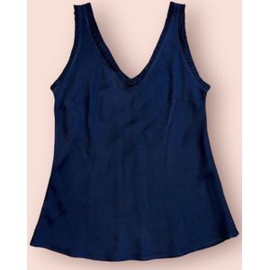 Dames Top Zijde Viscose Met Ruches Chastar - Donker Blauw - Maat L/XL