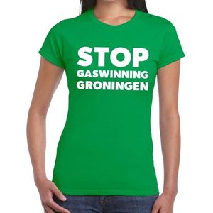 Groningen protest t-shirt groen voor dames -STOP gaswinningen Groningen shirt voor dames XS
