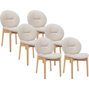 Set van 6 stoelen van stof en heveahout - Beige - ISADIO L 50.5 cm x H 83 cm x D 59.5 cm