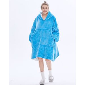 Rameli Hoodie deken - One size - Fleece deken - Superzacht en Warm - Extra Lang - ocean blue