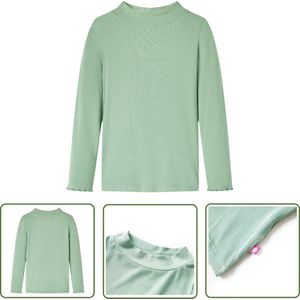 vidaXL Langmouwig Hemd - Kinderhemd - Kindershirt met lange mouwen lage col 92 donkermintkleurig - Meisjeshemd - Jongenshemd - Donkergroen Shirt