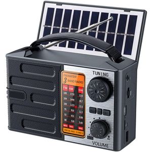 Draagbare noodradio op zonne-energie - AM/FM/kortegolfontvanger - Met SOS-zaklamp en noodfunctie - Oplaadbaar via zonne-energie en USB