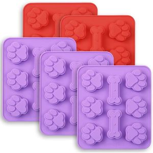 2 in 1 Food Grade Siliconen Hondenpootvorm Chocolade Snoep Pudding Jelly Hond Behandelvorm 5 Packs