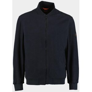 Dark Blue Sweatvest - Platgebreide Kraag - Lange Mouwen - Ritssluiting