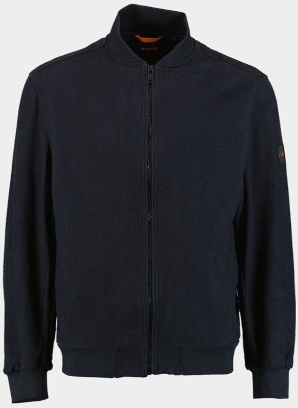 Dark Blue Sweatvest - Platgebreide Kraag - Lange Mouwen - Ritssluiting