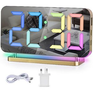 Digitale wekker met 7,4 inch LED-spiegelklok en RGB-nachtlampje