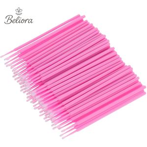 Beliora Microbrushes – 100 stuks – Wegwerp Microbrush Applicators – Ultrafijne Borstelkop – Roze