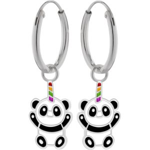 Oorbellen meisjes zilver | Eenhoorn oorbellen | Zilveren oorringen met hanger, panda met regenbooghoorn