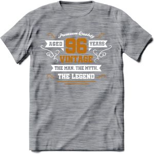 96 Jaar Legend T-Shirt | Goud - Wit | Grappig Verjaardag en Feest Cadeau Shirt | Dames - Heren - Unisex | Tshirt Kleding Kado | - Donker Grijs - Gemaleerd - XXL