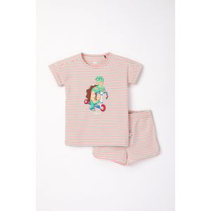 Woody pyjama meisjes/dames - multicolor gestreept - schildpad - 231-1-PZG-Z/917 - maat 140