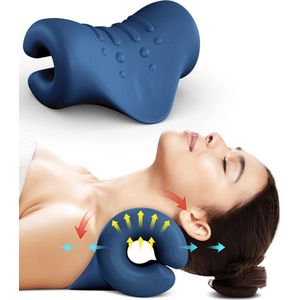 Draagbare cervicale tractie-apparaat voor nek- en schouderontspanning - nekbrace nekhoudingscorrectie chiropractie kussen - verlicht kaakpijn (donkerblauw)