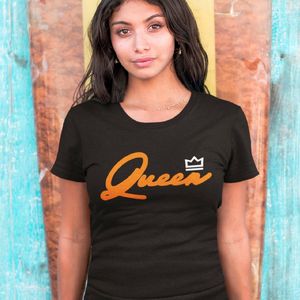 Zwart Koningsdag T-shirt - MAAT L - Dames Pasvorm - Queen 2 Kleuren