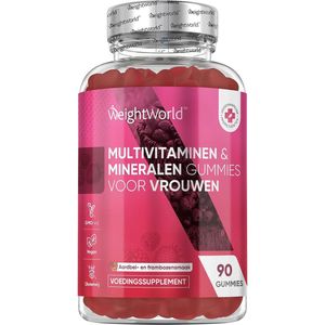 WeightWorld Multivitaminen Vrouw - 90 vegan gummies - 10 belangrijke vitaminen en mineralen - Met Q10, Teunisbloemolie en Hyaluronzuur