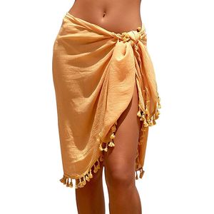 ASTRADAVI Pareo- Sarong met Franjes - Dames Beachwear Omslagdoek - Kleur Mosterdgeel