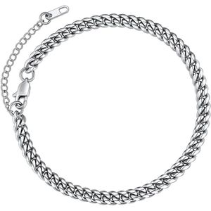 Enkelkettinkje voor dames - Zomer strand enkelketting 22 cm lang - Zilver goud zwart - Massief pantservoetsieraad met geschenkdoos voor verjaardag Valentijnsdag