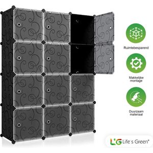 Life's Green® XL Garderobekast - Kledingkast - Opbergkast - Zwart / Wit