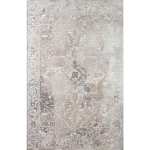 Vloerkleed Heris grijs met sierlijke motieven in het midden, vervaagde kleuren en texturen, antieke look. - Tapijt - 240 x 340 cm