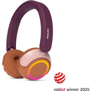 PHILIPS TAK4200MP 4200-serie On Ear draadloze opvouwbare hoofdtelefoon voor kinderen - 45 uur afspeeltijd, beperkt volume, Audio delen, laadkabel meegeleverd - Ambiant verlichting - Magenta Paars