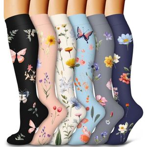 Daity 6 paar - sportsokken - compressiekousen voor dames en heren - zomerkousen met hoge elasticiteit - compressiekousen vormende beensokken Europese -hardloopsokken（S/M）