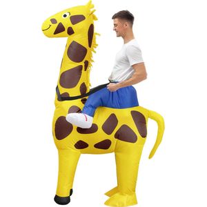 KIMU® Opblaas Kostuum Zittend Op Giraf - Opblaasbaar Pak - Giraffenpak Mascotte Opblaaspak - Opblaasbare Giraffe Dames Heren Festival