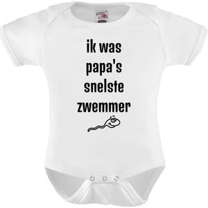 Baby rompertje met tekst | ik was papa's snelste zwemmer | korte mouw | maat 56 | cadeau voor geboorte | kado voor papa | kraamkado