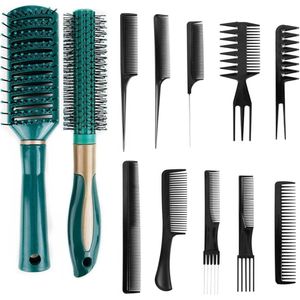 Multifunctionele Haarkam en Borstelset - 12-delige Styling Set voor Mannen en Vrouwen
