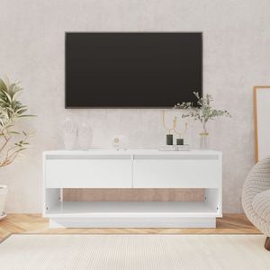 vidaXL TV-meubel - wit hoogglans - 102x41x44 cm - met 2 lades en 1 open vak - Kast