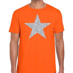 Zilveren ster glitter t-shirt oranje heren - shirt glitter ster zilver M
